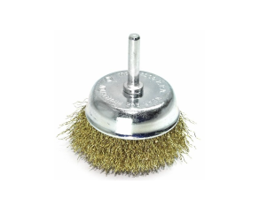 Щітка чашкова, витий (рифлений) дріт 75мм хвост6мм d0,3 об/хв 4500 латунований стальний дріт S&R (136630075) - Фото