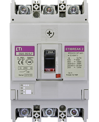 Автоматичний вимикач ETI EB2S 250/3LF 250A (16kA, фікс/фікс) 3P (004671813) - Фото