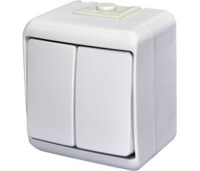 Двоклавішний вимикач ETI VHE-2L (білий, IP54) підсвітка (004668008) - Фото