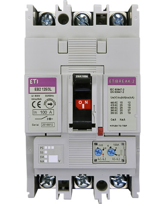 ETI Автоматичний вимикач EB2 125/3L 100A (25kA, (063-1)In/(6-12)In) 3P 004671025 - Фото