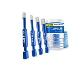 Набор сверл алмазных по стеклу и керамике, Hex 1/4, 4 шт: 5, 6, 8, 10 мм S&R (252500004) - Фото