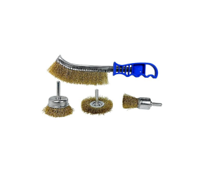 Набір щіток 4 шт: щітка ручна 250мм, до дрилю - 25мм, 50мм, 50мм, рифлений дріт, хвост 6мм, d0,3 S&R (136600004) - Фото