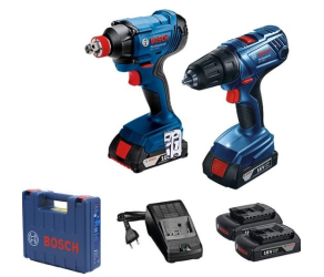 Набір із двох акумуляторних інструментів Bosch 18В гайковерт GDX180-LI дриль-шурупокрут GSR 180-LI акб 2х3А·год кейс 06019G5222 - Фото