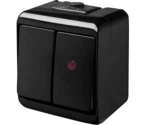 Вимикач двоклавішний з підсвіткою ETI VHE-2L-BL (чорний, IP54) (004668087) - Фото