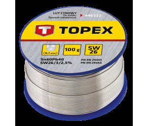 Припій оловяний TOPEX Sn60Pb40 флюс SW26 дріт 07мм 100гр 44E512 - Фото