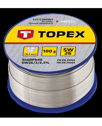 Припій оловяний TOPEX Sn60Pb40 флюс SW26 дріт 07мм 100гр 44E512 - Фото