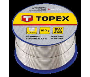 Припій олов’яний TOPEX Sn60Pb40 флюс SW26B дріт 1мм 100гр 44E522 - Фото