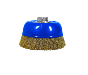 Brush cup, twisted (corrugated) wire 125mm x M14 d03 rpm 6500 brass steel wire S&R (136132125) - Фото