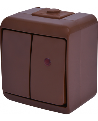 Двоклавішний вимикач ETI VHE-2L-KR (коричневий, IP54) підсвітка (004668047) - Фото