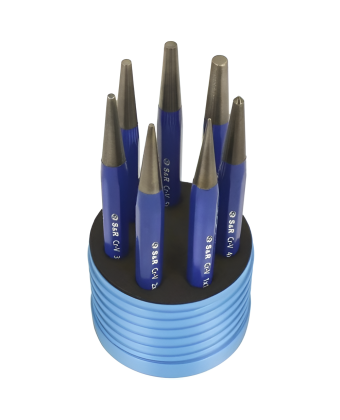 Набор выколоток S&R + кернер 7шт (1, 2, 3, 4, 5, 6 мм) в тубусе (283100077) - Фото