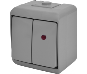 Двоклавішний вимикач ETI VHE-2L-SR (сірий, IP54) підсвітка (004668067) - Фото