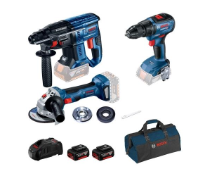 Набір із трьох акумуляторних інструментів Bosch 18В перфоратор GBH 180-LI дриль-шурупокрут GSR 18V-50 акб 2х 5А·год сумка 0615990M32 - Фото