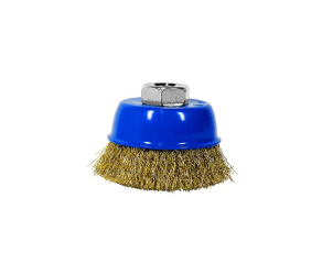 Brush cup, twisted (corrugated) wire 65mm x M14 d03 rpm 12500 brass steel wire S&R (136132065) - Фото