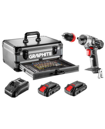 Шурупокрут-дриль акумуляторний GRAPHITE Energy+ 18В 2х20А·год 44Нм 0-1250об·хв набір 109шт приладдя кейс 735кг 58G022-PS15 - Фото