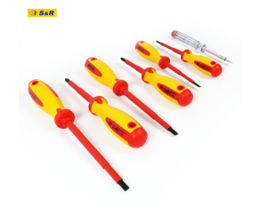 Dielectric screwdriver set (1000V) 7 pcs (PH0x75,1x75,2x100,SL3x05x80,5x10x125,65x12x150, tester 145 mm) S&R (250681307) - Фото