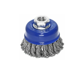 Cup brush, braided wire 75mm x M14 d05 rpm 12500 steel wire in blister pack S&R (136250075) - Фото