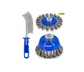 Набір щіток 3 шт: ручна 255мм; чашкова 75мм x M14; дискова 100мм x M14; плетений дріт S&R (135003003) - Фото