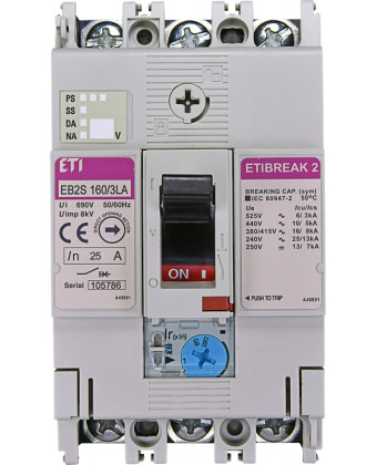Автоматичний вимикач ETI EB2S 160/3LA 25A (16kA, (063-1)In/фікс) 3P (004671879) - Фото