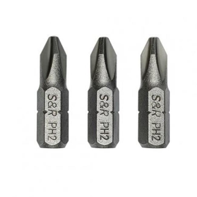 Бiта PH2 x 25 мм, сталь S2, 3 шт S&R (152010213)