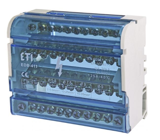 Блок розподільчий ETI EDB-411 4p, 3L+PE/N, 125A (11 виходів) (001102304)
