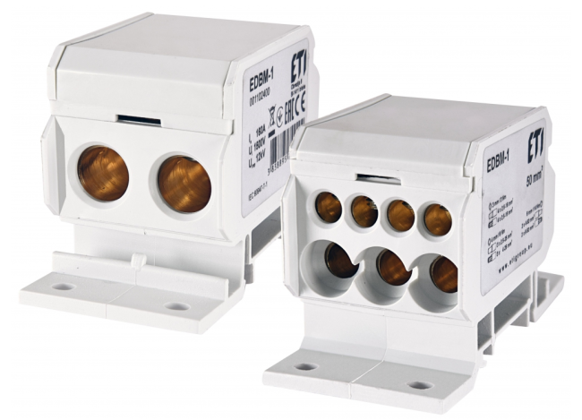Блок распределительный ETI EDBM-1 (160А, 1500V AC/DC, OUT: 1x4-50; 3x2,5-25; 4x2,5-16) (001102400)