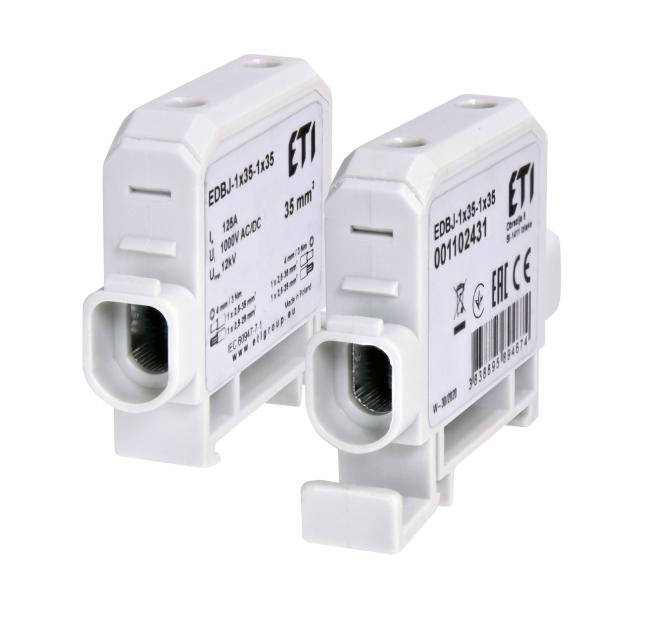 Клема силова ввідна ETI EDBJ-1x35-1x35 (125A, 1000V AC/1500V DC, IN: 1x35, OUT: 1x35, сіра) (001102431)