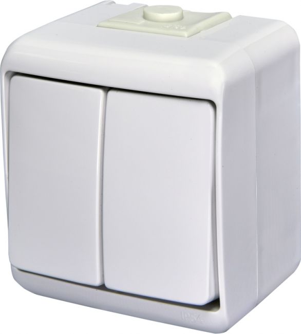 Двухклавишный выключатель ETI VHE-2 (белый, IP54) (004668001)