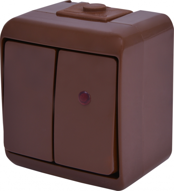 Двоклавішний вимикач ETI VHE-2L-KR (коричневий, IP54) підсвітка (004668047)