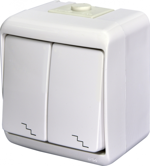 Двухклавишный выключатель "лестничный" ETI VHE-7 (белый, IP54) (004668006)