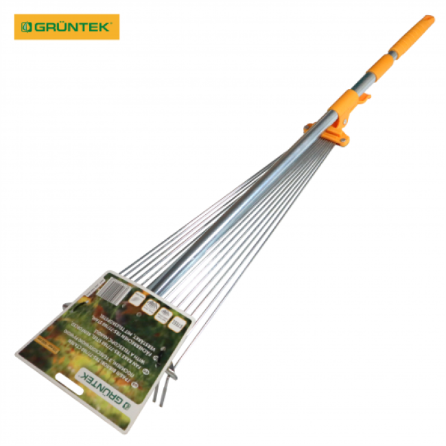 Граблі віялові TRS-77/160 сталеві посилені, шир.190-590мм, з телескопічною ручкою 77-160см,  GRUNTEK (295160002)