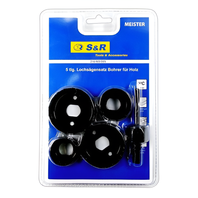 Набір коронок по дереву S&R Meister: 32,38,51,54 мм, державка (5пр.) (216903005)