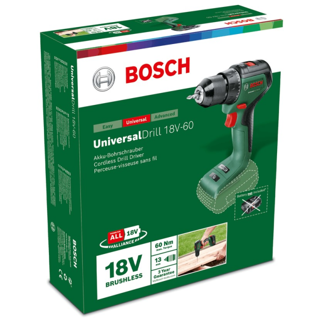Cordless screwdriver-drill Bosch UniversalDrill 18V-60 18V 60Nm 0-500/0-1900rpm 0.603.9D7.000