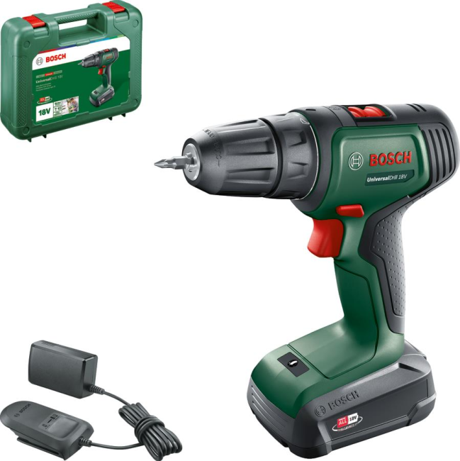 Шурупокрут-дриль акумуляторний Bosch UniversalDrill 18V 18В 1х1.5А/год 20Нм 0-440/0-1450об/хв 0.603.9D4.001