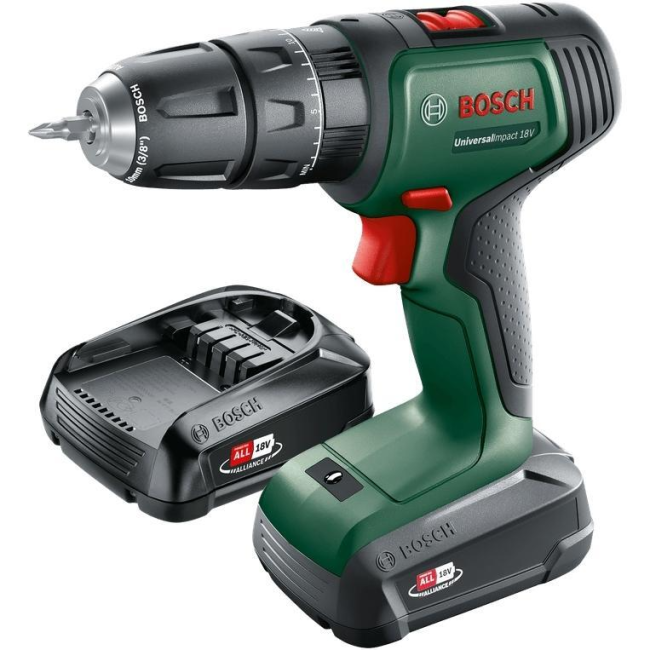 Шурупокрут-дриль акумуляторний Bosch UniversalImpact 18В 2х1.5А/год 20Нм 0-440/0-1450об/хв 0.603.9D4.102