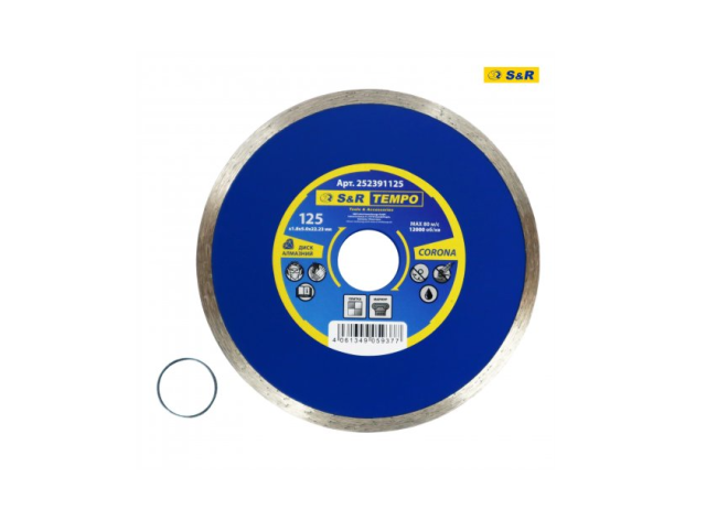 Диск алмазный Tempo 125 x 1.8 х 22.2 CORONA керамика S&R (252391125)