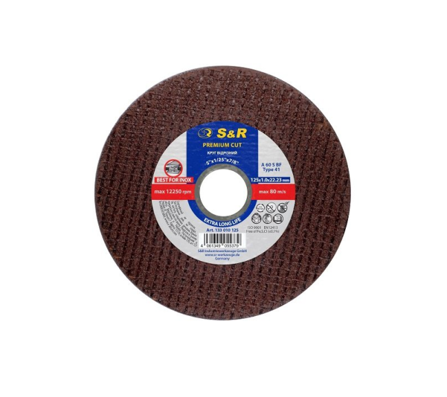 Круг вiдрiзний Premium Cut INOX 125x1.0x22.2 мм A60S BF мет/нерж. S&R (133010125)