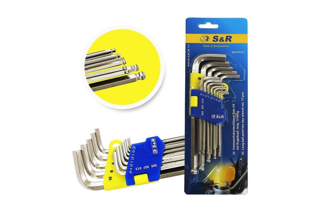 Набор шестигранных ключей 13шт. (HEX 1,27 - 10мм) Cr-v, удлиненные, S&R (365307013)