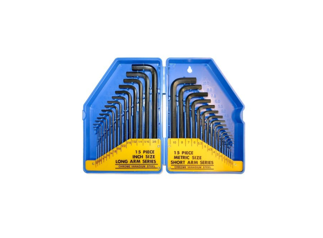 Набiр шестигранних ключiв 30шт.Hex (метричні 18шт.-0.028-10мм, дюймові 12шт.- 1/16"-3/8")  Cr-V, S&R (365532030)