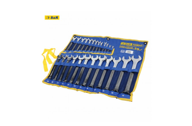 Набор ключей 25 шт. (6-28,30,32 мм), CR-V глянцевые, в чехле S&R (670091025)