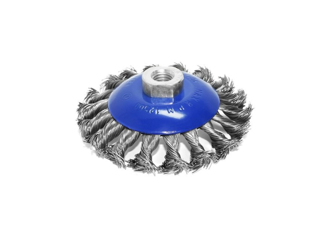 Щітка конічна, плетений дріт 115мм x M14 d0,5 об/хв 12500 стальний дріт S&R (136450115)