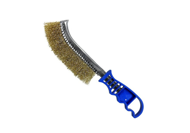 Щетка ручная 250мм/125мм, d0,3 латунированная витая, изогнутая S&R (136031102)