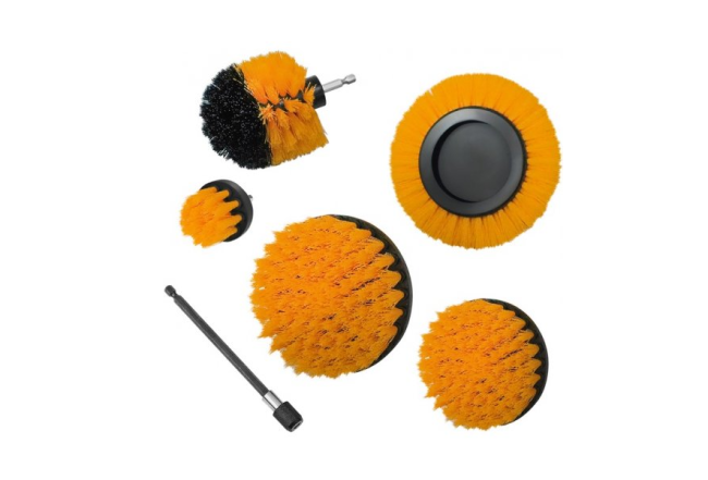 Набор щеток 6 шт, желтые нейлоновые: прямая 51 мм, 102 мм, 127 мм дисковая 138 мм, круглая 83 мм, удлинитель 150 мм S&R (139002601)