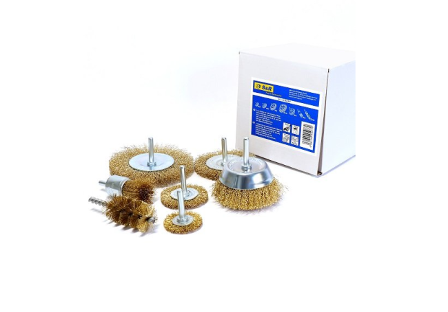 Набір щіток до дрилю 7 шт. витий латунований стальний дріт, хвост. 6мм, d0,3мм S&R (135002007)