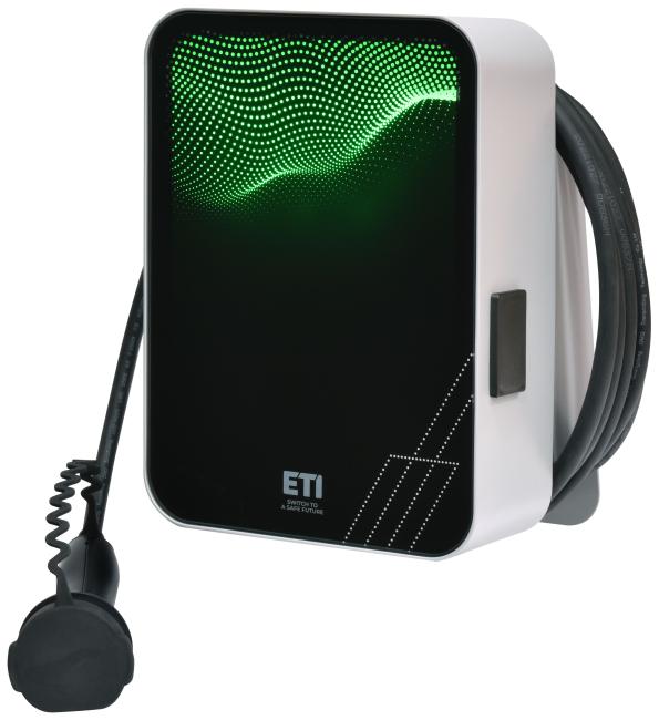 ETI EVC-HOME11 Charging Station (1 phase: 3.7 kW, 3 phase: 11 kW, MODE3, Type2, with EV-RCD, IP54, 5m cable) (001800100)