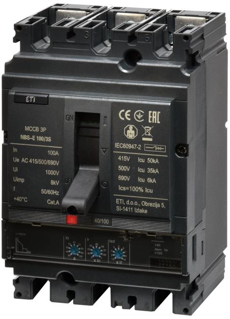 ETI Автоматический выключатель NBS-E 100/3S 100A (50kA, (0.4-1)In/(1.5-10)Ir) 3P 004673043