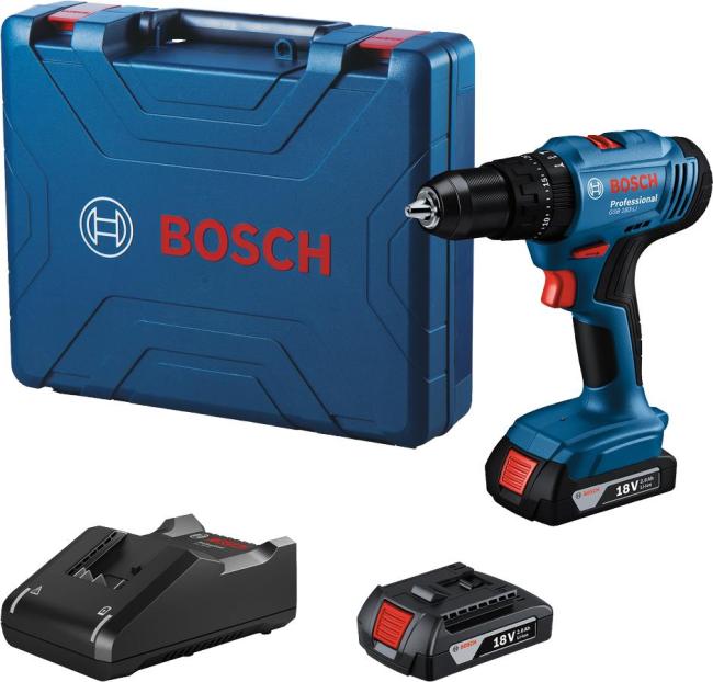 Шуруповерт-дрель ударная аккумуляторная Bosch GSB 183-LI 18В 2х2А·час 21-56Нм 374-1815об·мин кейс 1.2кг 0.601.9K9.100