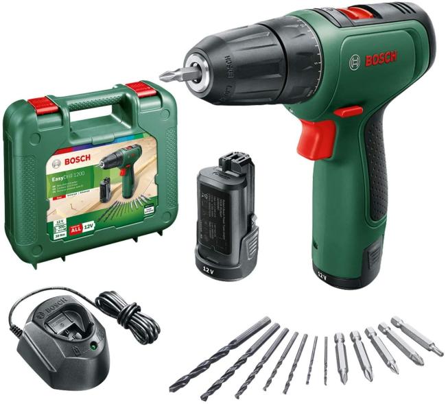 Шуруповерт-дрель аккумуляторная Bosch EasyDrill 1200 12В 2х1.5А·час 30Нм 0-400·1500об·мин 0.94кг набор сверл и бит кейс 0.603.9D3.007