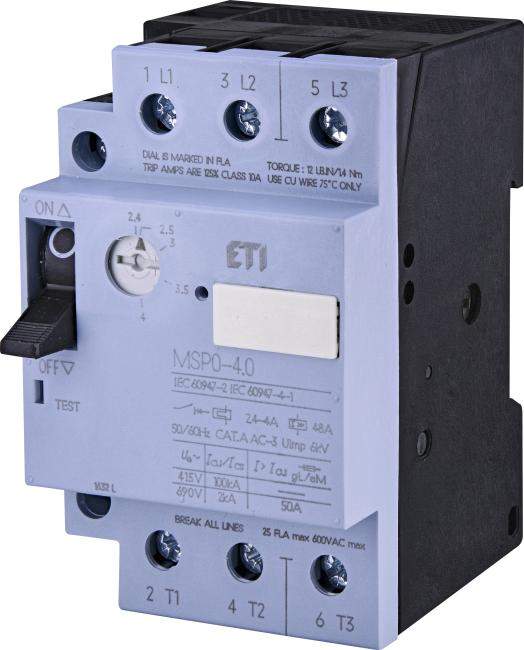 Автомат захисту двигуна ETI MSP0-4,0 (1,1-1,5 kW, 2.4-4A) (004646622)