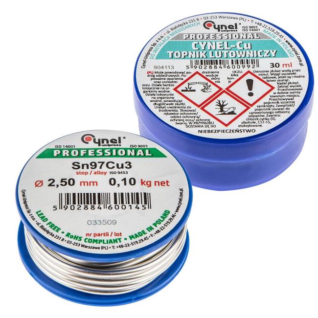 Набор для пайки медных систем TOPEX припой 2.5ммх100г Sn97Cu3 флюс 30мл 44E745