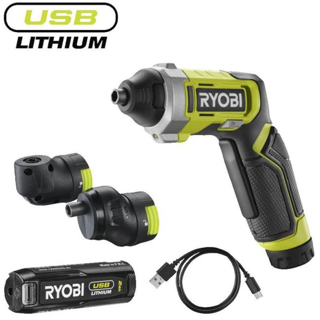 Cordless screwdriver Ryobi USB Lithium RSD4-120TA2 4V 1x2A·h 5Nm 200rpm 2 attachments 10 bits 0.31kg case 5133006211